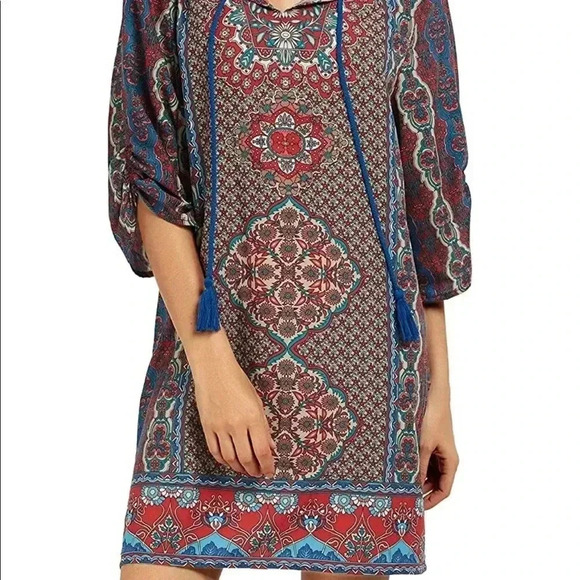 FLORAL AND PAISLEY SHIFT DRESS WITH TASSELS SMALL NWOT - Picture 5 of 16